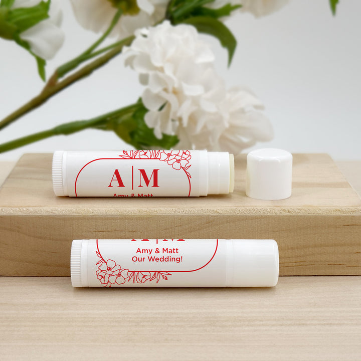 Personalized Lip Balm Wedding Favors, Floral Line Drawing