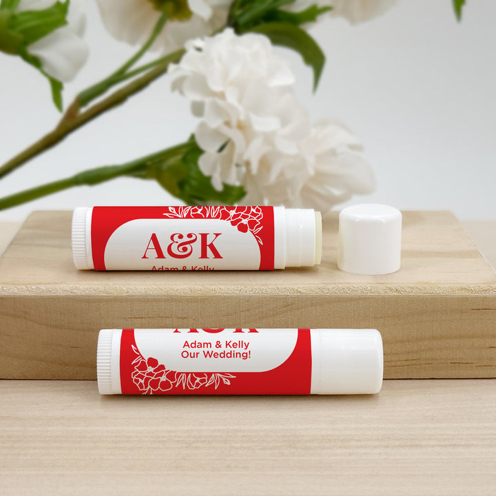 Personalized Lip Balm Wedding Favors, Floral Line Drawing