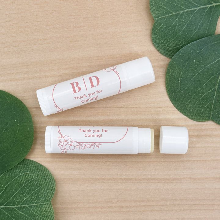 Personalized Lip Balm Wedding Favors, Floral Line Drawing