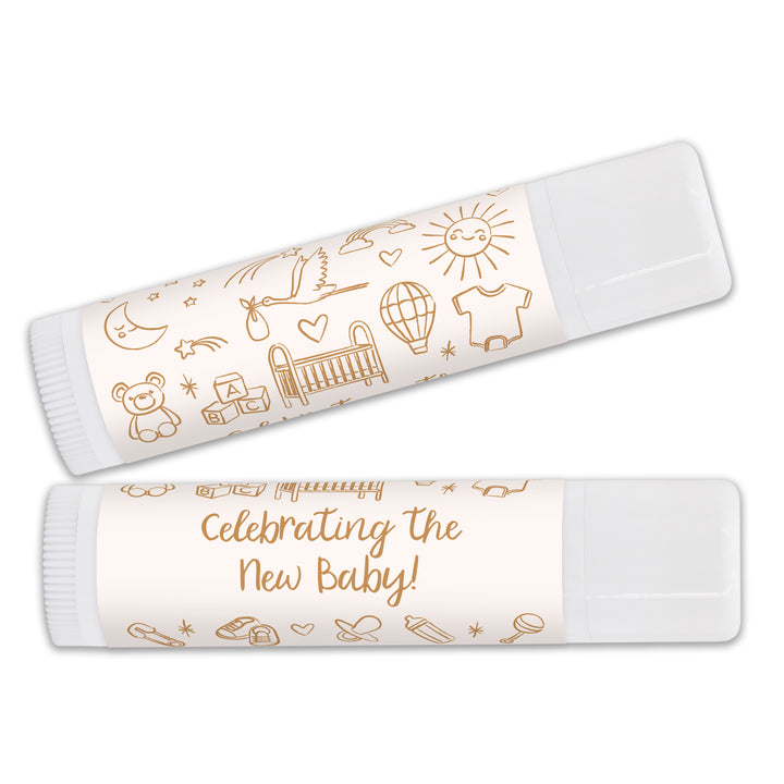 Personalized Lip Balm Favors, Baby Shower Favors, Hand Drawn Baby Shower Icon Pattern Sketch