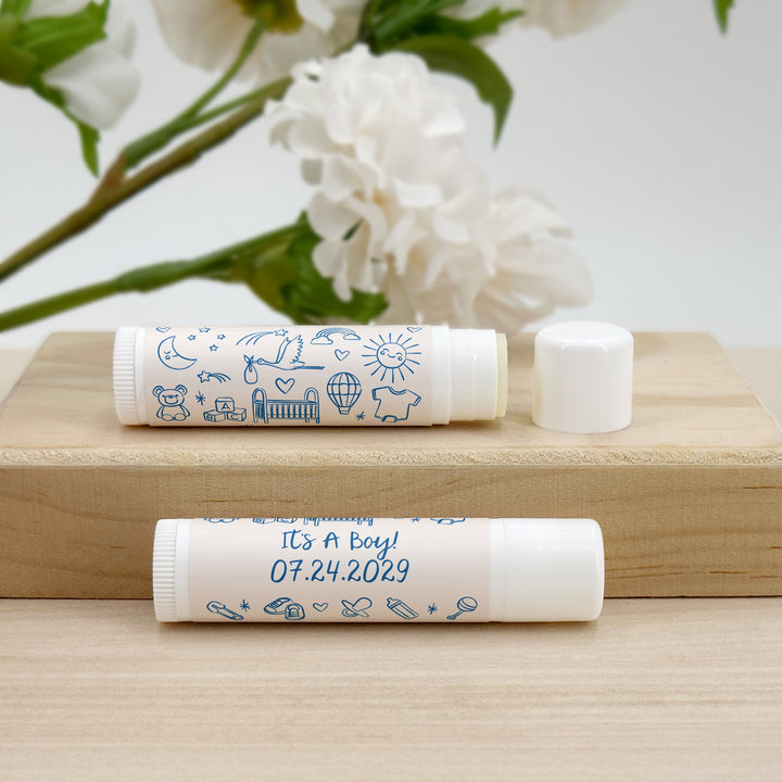 Personalized Lip Balm Favors, Baby Shower Favors, Hand Drawn Baby Shower Icon Pattern Sketch