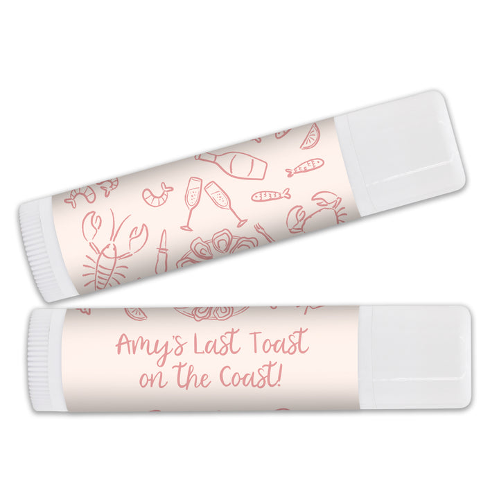 Personalized Lip Balm Favors, Coastal Party Favors, Oyster Roast, Hand Drawn Seafood Pattern Sketch