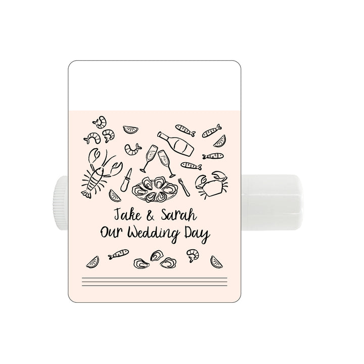 Personalized Lip Balm Favors, Coastal Party Favors, Oyster Roast, Hand Drawn Seafood Pattern Sketch