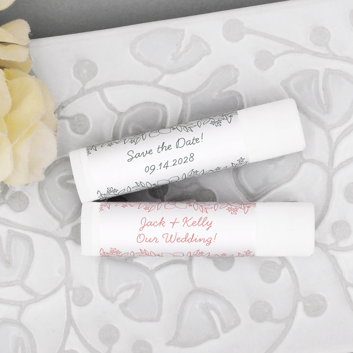 Personalized Lip Balm Favors, Wedding Favors, Bridal Shower Favor, Amalfi Coast Sketch Pattern, Hand Drawn Mediterranean Floral Lip Balm