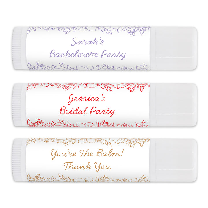 Personalized Lip Balm Favors, Wedding Favors, Bridal Shower Favor, Amalfi Coast Sketch Pattern, Hand Drawn Mediterranean Floral Lip Balm