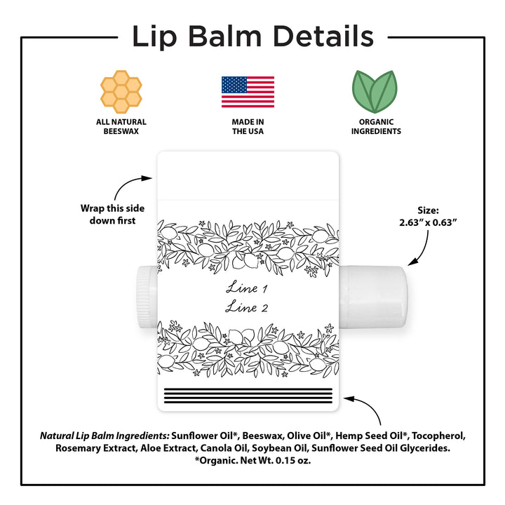 Personalized Lip Balm Favors, Wedding Favors, Bridal Shower Favor, Amalfi Coast Sketch Pattern, Hand Drawn Mediterranean Floral Lip Balm