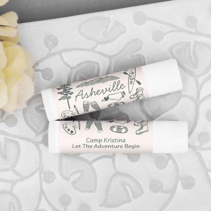 Personalized Lip Balm Wedding Favors, Girls Trip, Hand Drawn Asheville Lip Balm