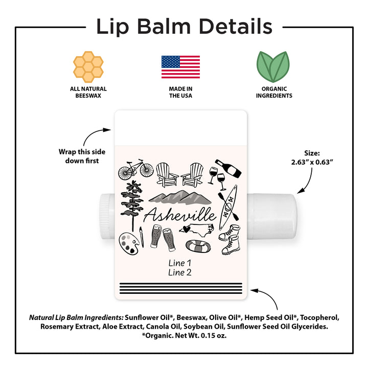 Personalized Lip Balm Wedding Favors, Girls Trip, Hand Drawn Asheville Lip Balm