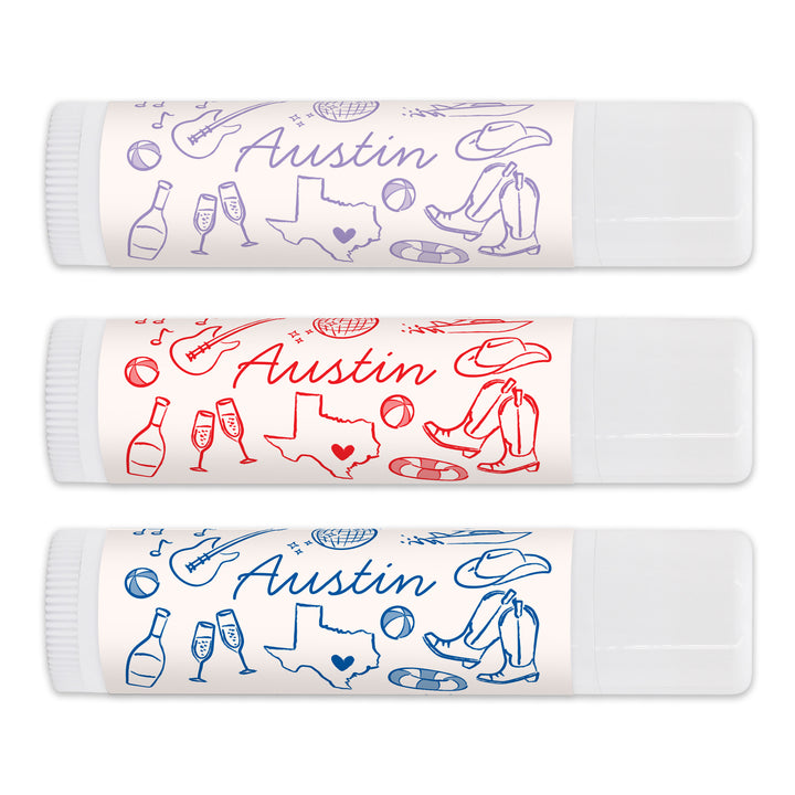 Personalized Lip Balm Wedding Favors, Girls Trip, Hand Drawn Austin Lip Balm