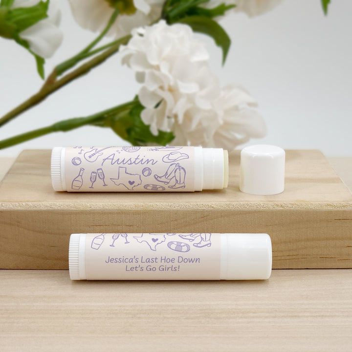 Personalized Lip Balm Wedding Favors, Girls Trip, Hand Drawn Austin Lip Balm