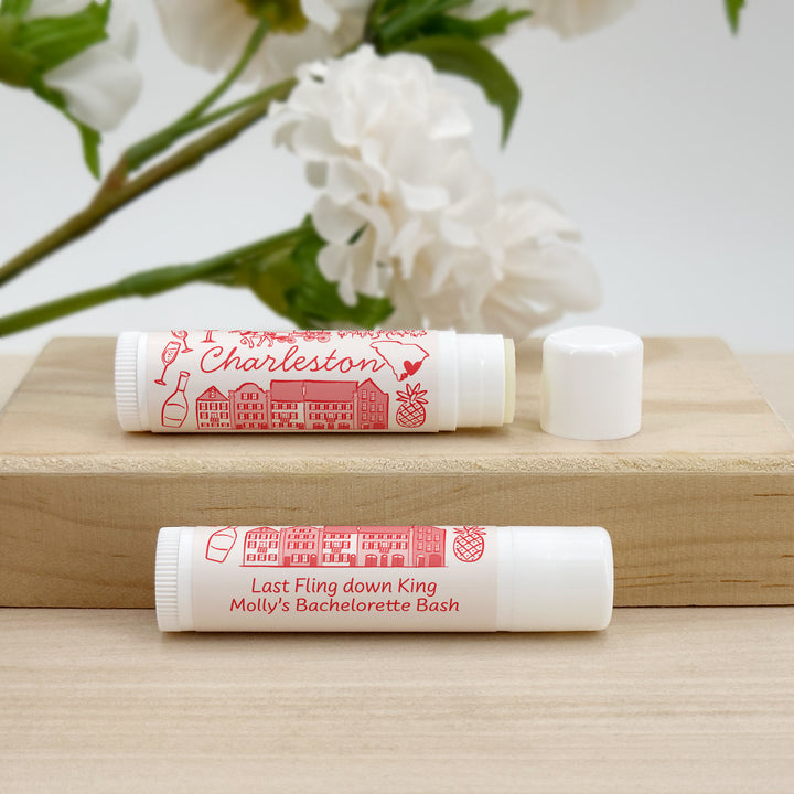 Personalized Lip Balm Wedding Favors, Girls Trip, Hand Drawn Charleston Lip Balm