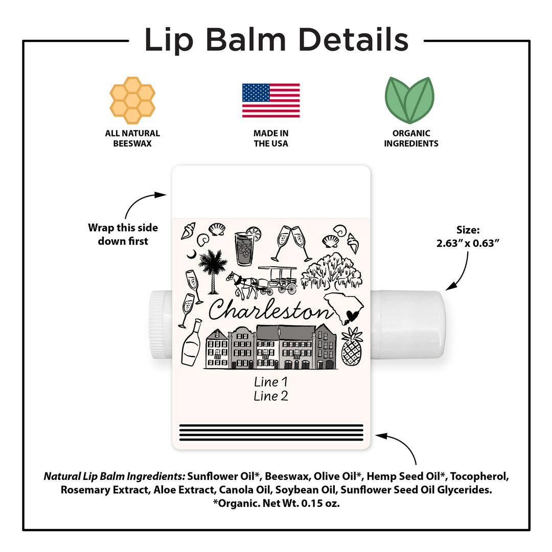 Personalized Lip Balm Wedding Favors, Girls Trip, Hand Drawn Charleston Lip Balm