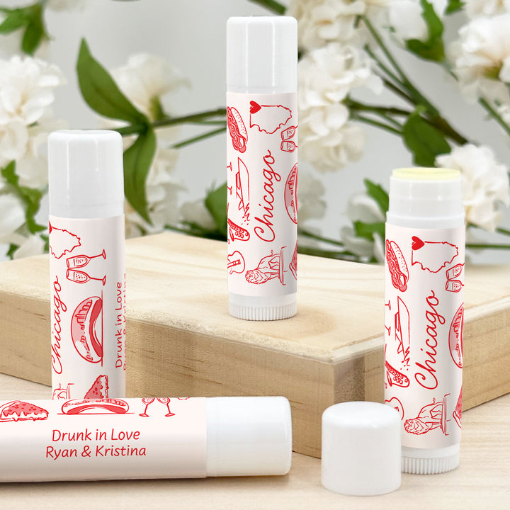Personalized Lip Balm Wedding Favors, Girls Trip, Hand Drawn Chicago Lip Balm