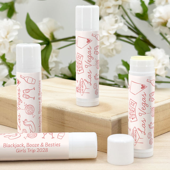 Personalized Lip Balm Wedding Favors, Girls Trip, Hand Drawn Las Vegas Lip Balm