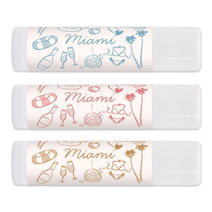 Personalized Lip Balm Wedding Favors, Girls Trip, Hand Drawn Miami Lip Balm