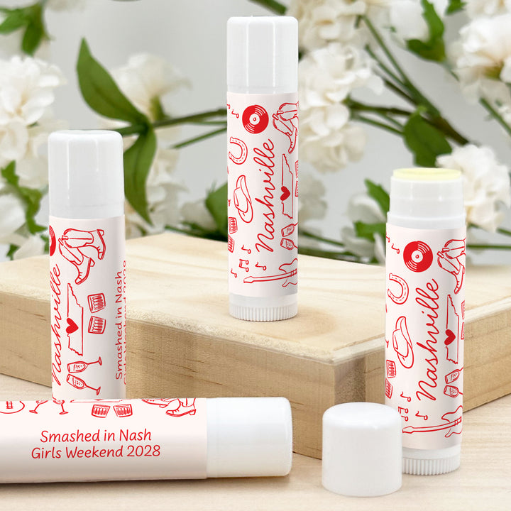 Personalized Lip Balm Wedding Favors, Girls Trip, Hand Drawn Nashville Lip Balm