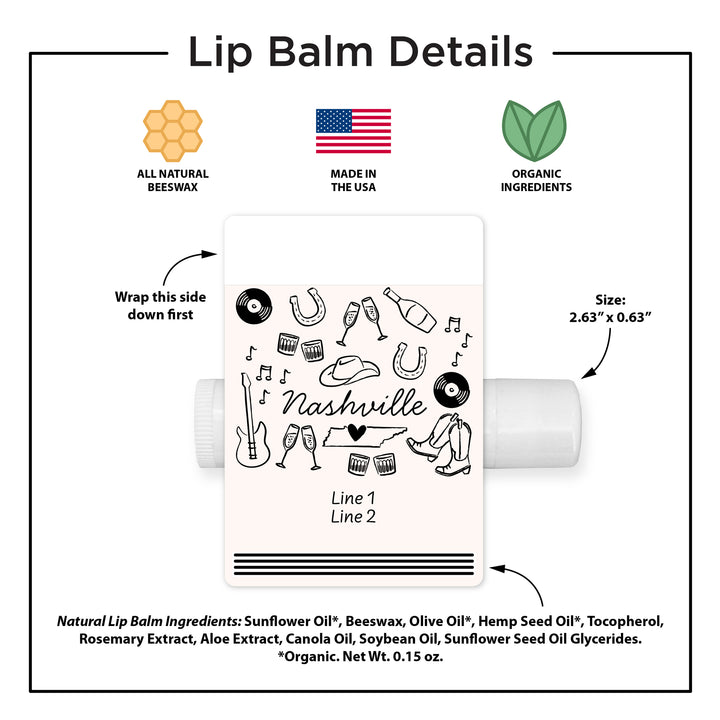 Personalized Lip Balm Wedding Favors, Girls Trip, Hand Drawn Nashville Lip Balm