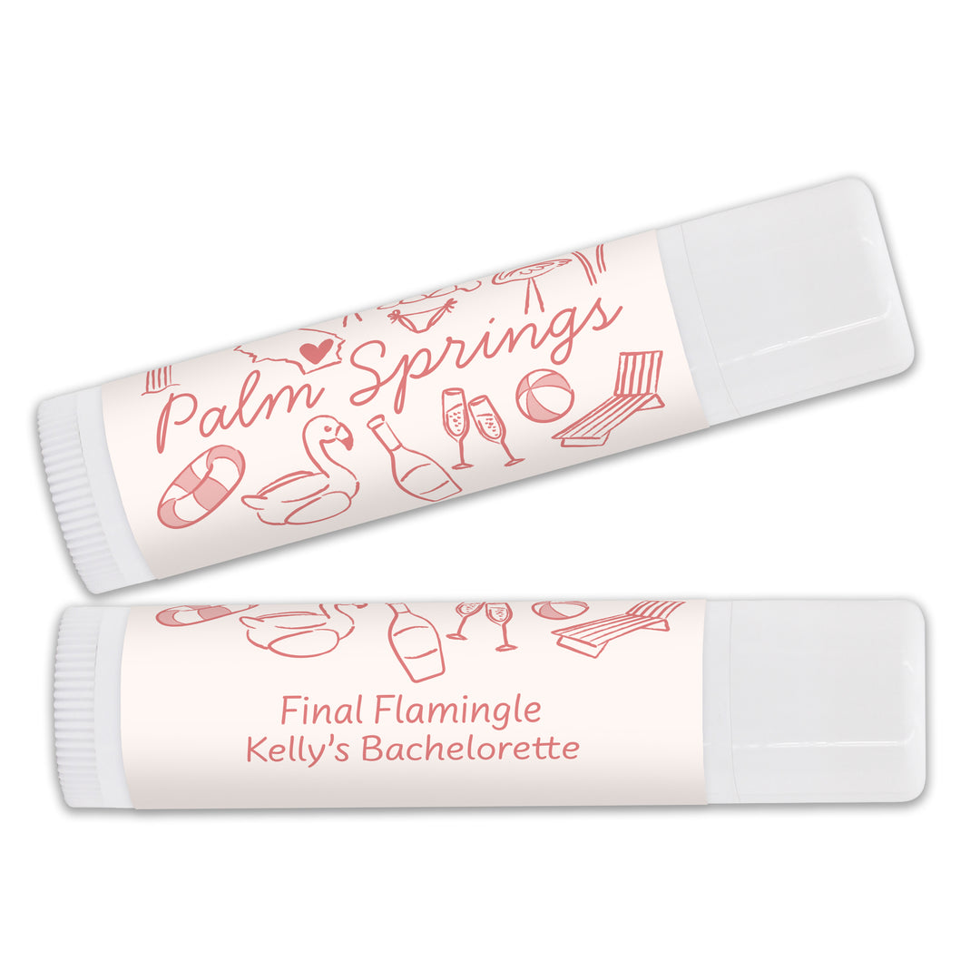 Personalized Lip Balm Wedding Favors, Girls Trip, Hand Drawn Palm Springs Lip Balm