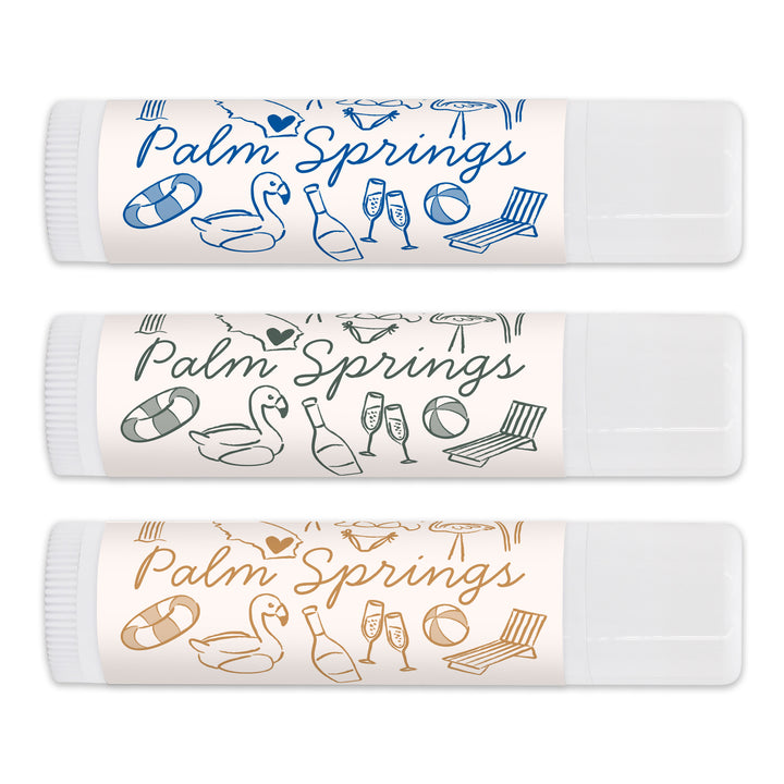 Personalized Lip Balm Wedding Favors, Girls Trip, Hand Drawn Palm Springs Lip Balm