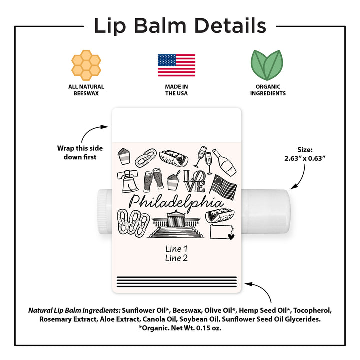 Personalized Lip Balm Wedding Favors, Girls Trip, Hand Drawn Philadelphia Bachelorette Lip Balm