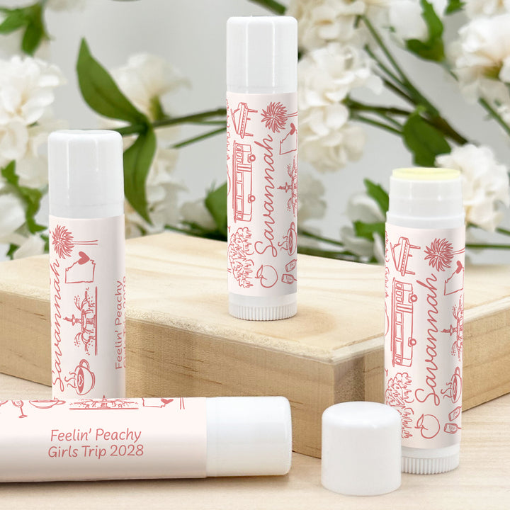 Personalized Lip Balm Wedding Favors, Girls Trip, Hand Drawn Savannah Bachelorette Lip Balm