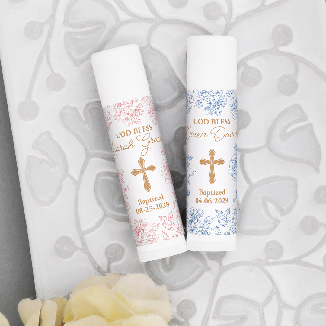 Personalized Lip Balm Baptism Favors, First Holy Communion Favors, Chinoiserie Toile Lip Balm