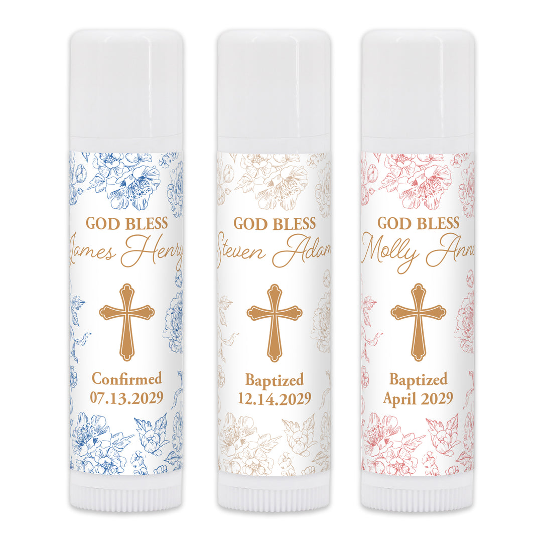 Personalized Lip Balm Baptism Favors, First Holy Communion Favors, Chinoiserie Toile Lip Balm