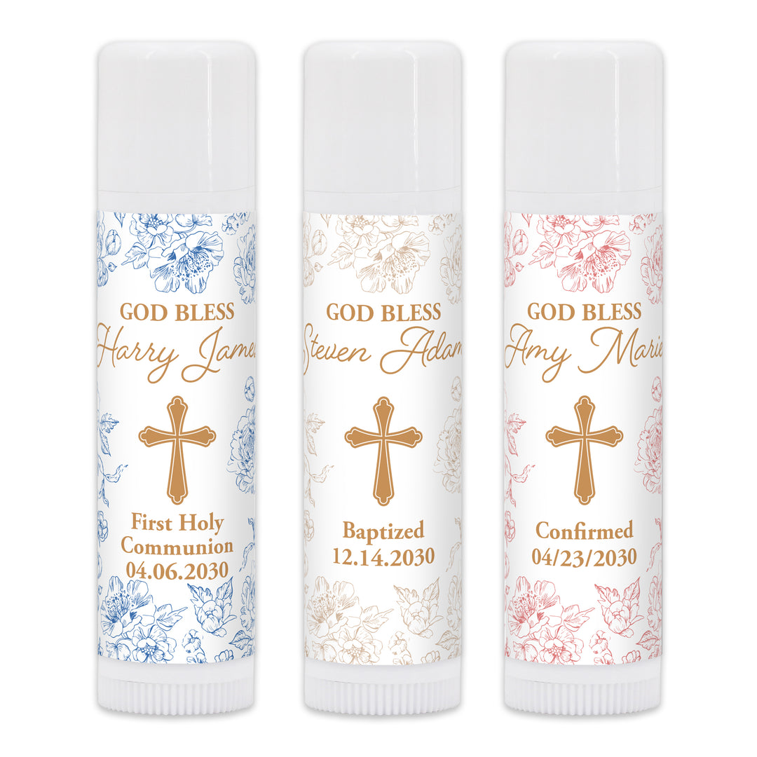 Personalized Lip Balm Baptism Favors, First Holy Communion Favors, Chinoiserie Toile Lip Balm