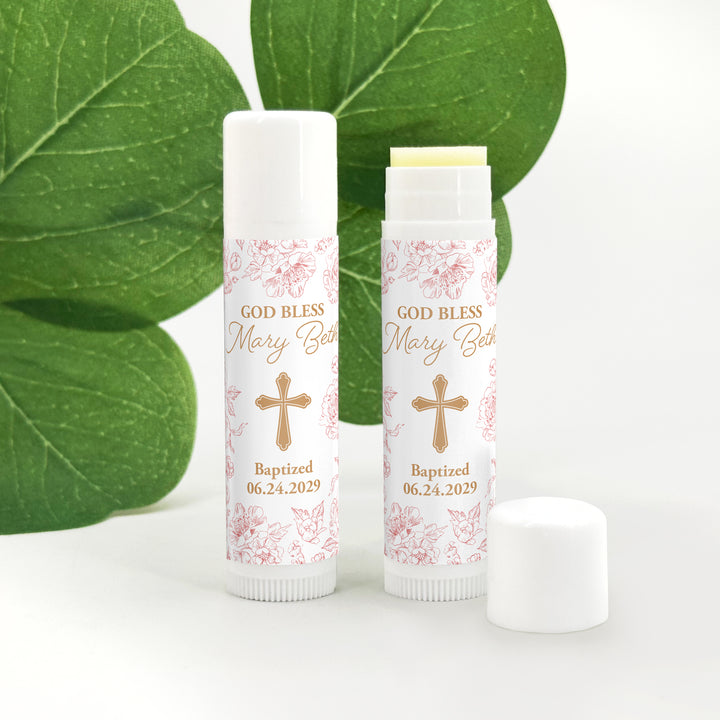Personalized Lip Balm Baptism Favors, First Holy Communion Favors, Chinoiserie Toile Lip Balm