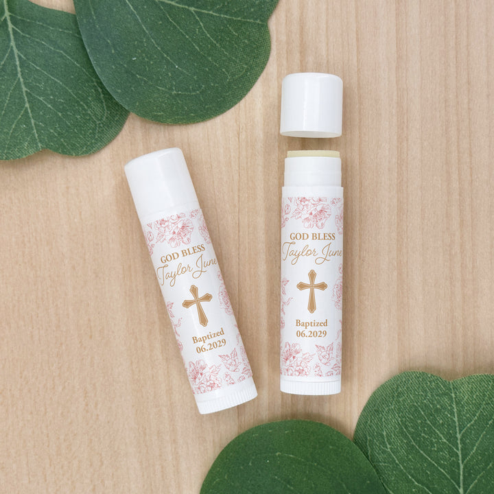Personalized Lip Balm Baptism Favors, First Holy Communion Favors, Chinoiserie Toile Lip Balm