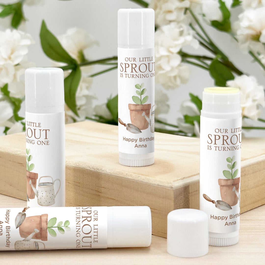 Little Sprout Birthday, Our Little Sprout is Turning One, Birthday Lip Balm