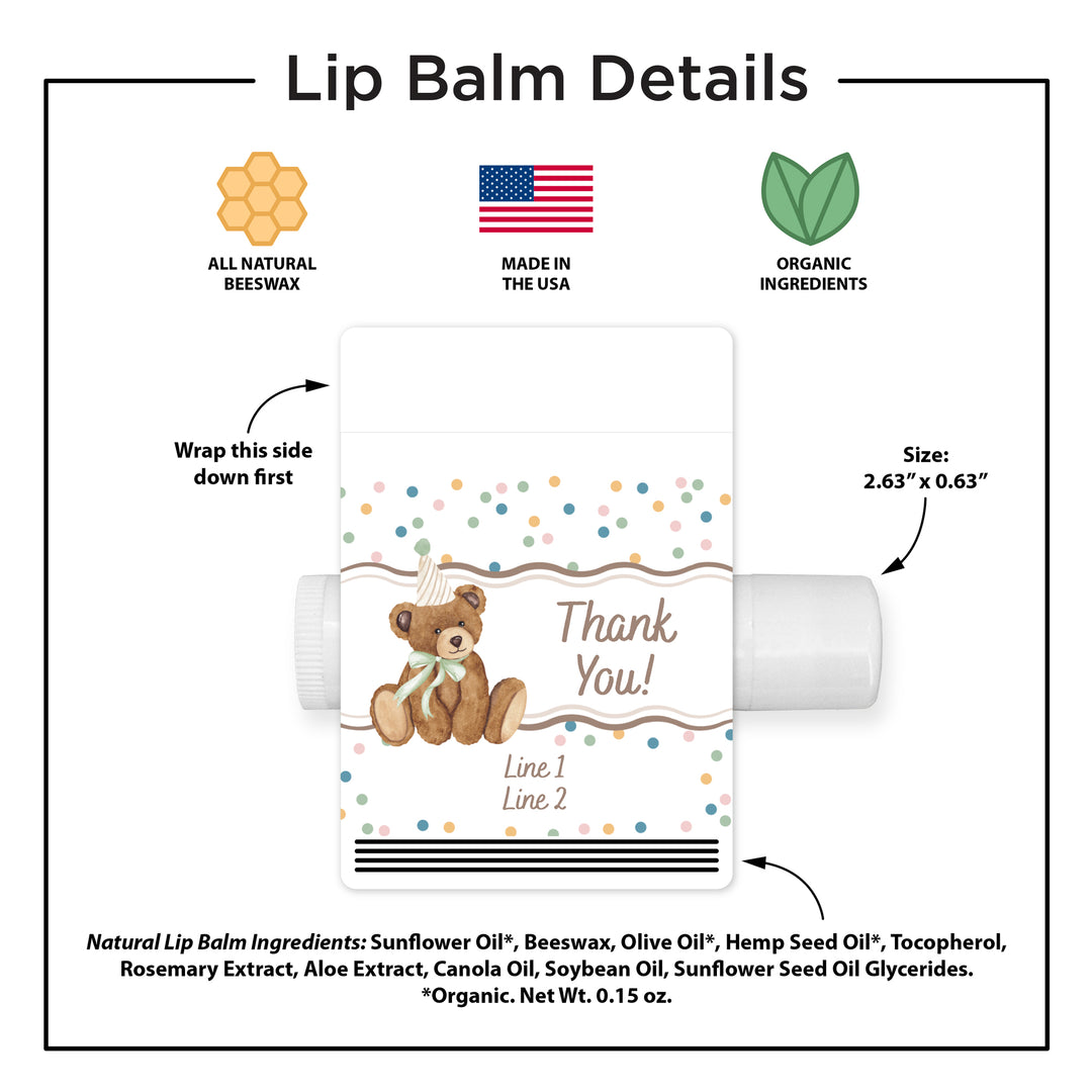 Teddy Bear Birthday, Beary First Birthday, Birthday Lip Balm