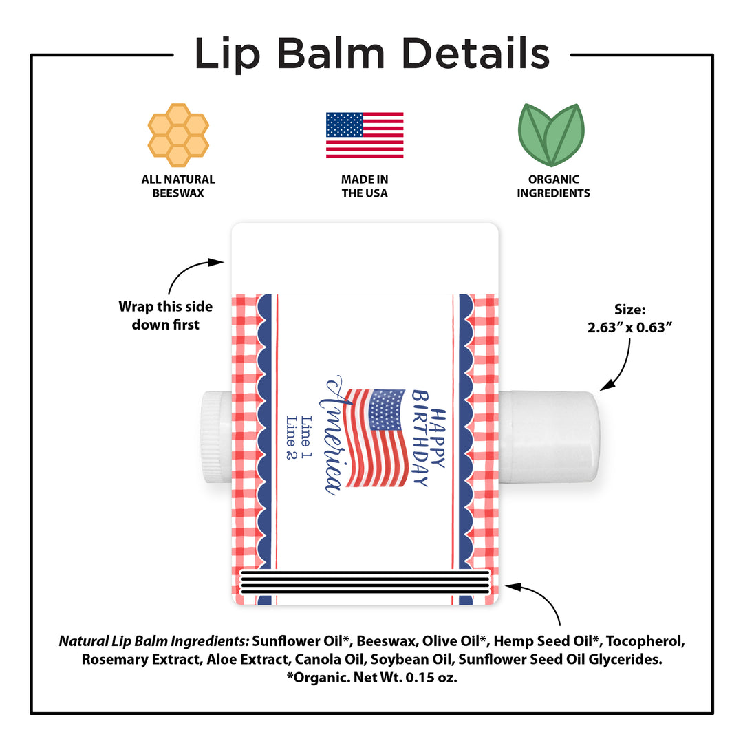 Patriotic Lip Balm Favors, Happy Birthday America, 4th of July, Lip Balm
