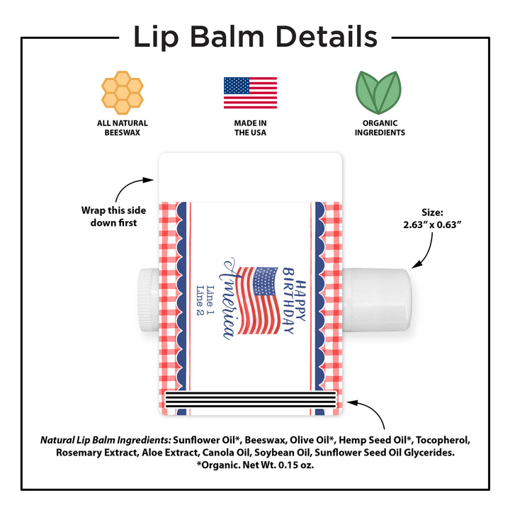 Patriotic Lip Balm Favors, Happy Birthday America, 4th of July, Lip Balm