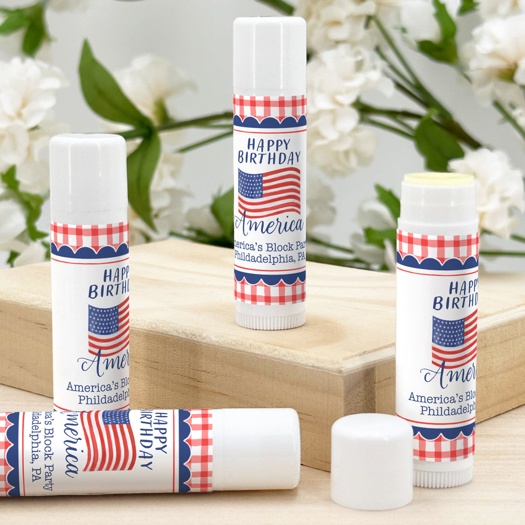 Patriotic Lip Balm Favors, Happy Birthday America, 4th of July, Lip Balm