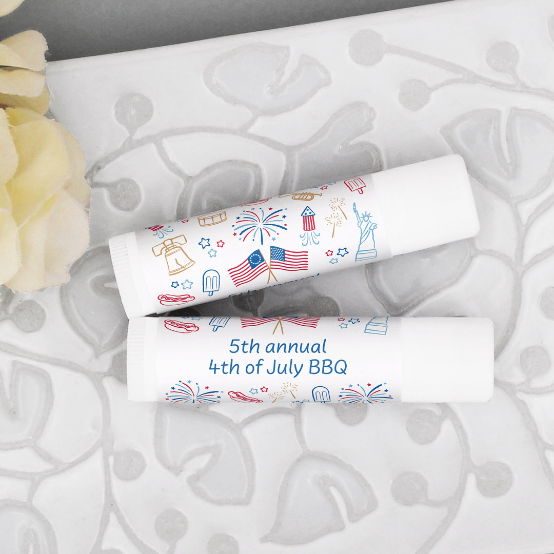 Patriotic Lip Balm Favors, Hand Drawn 4th of July Doodles, Lip Balm