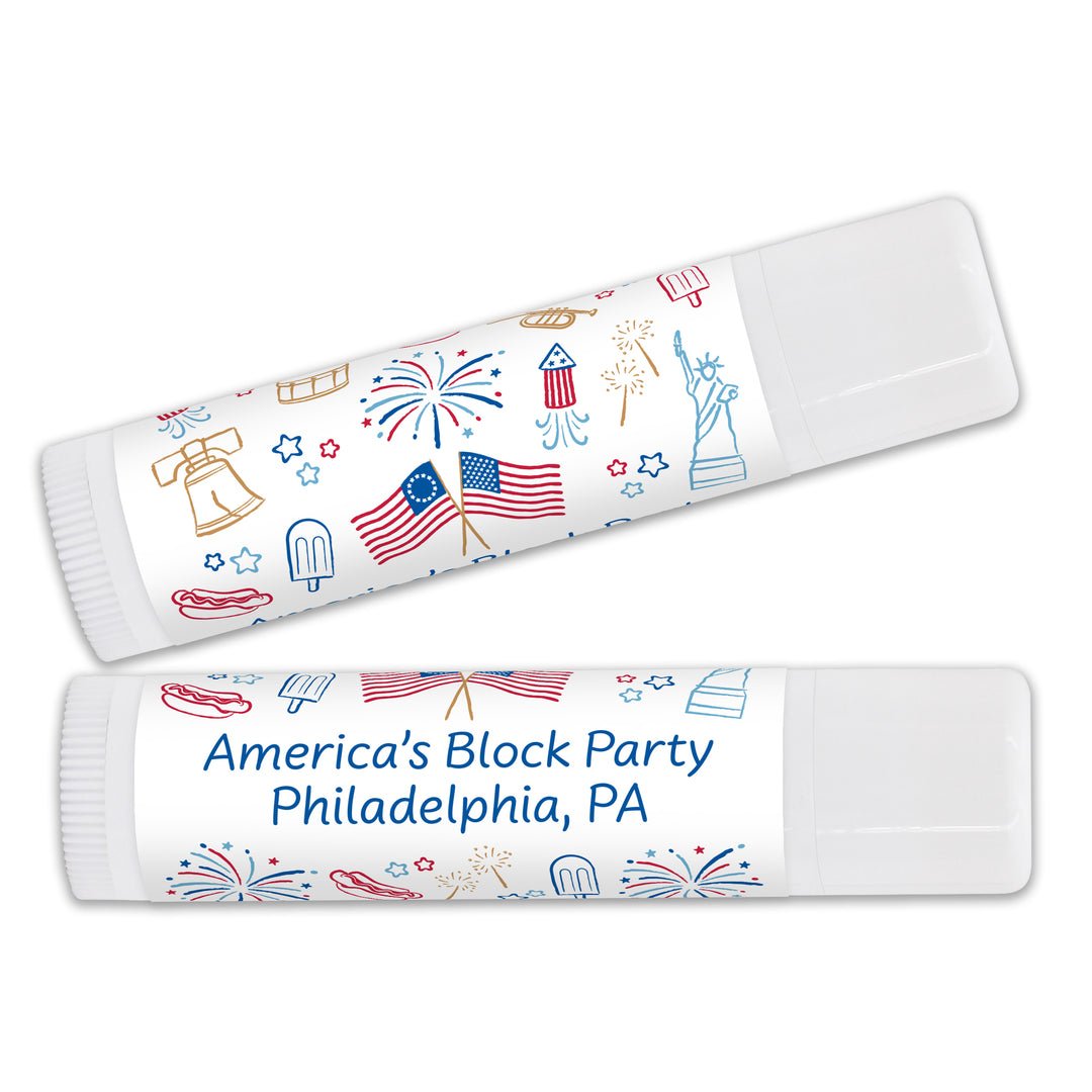 Patriotic Lip Balm Favors, Hand Drawn 4th of July Doodles, Lip Balm