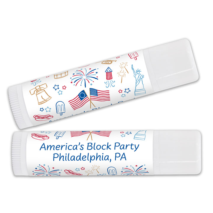 Patriotic Lip Balm Favors, Hand Drawn 4th of July Doodles, Lip Balm