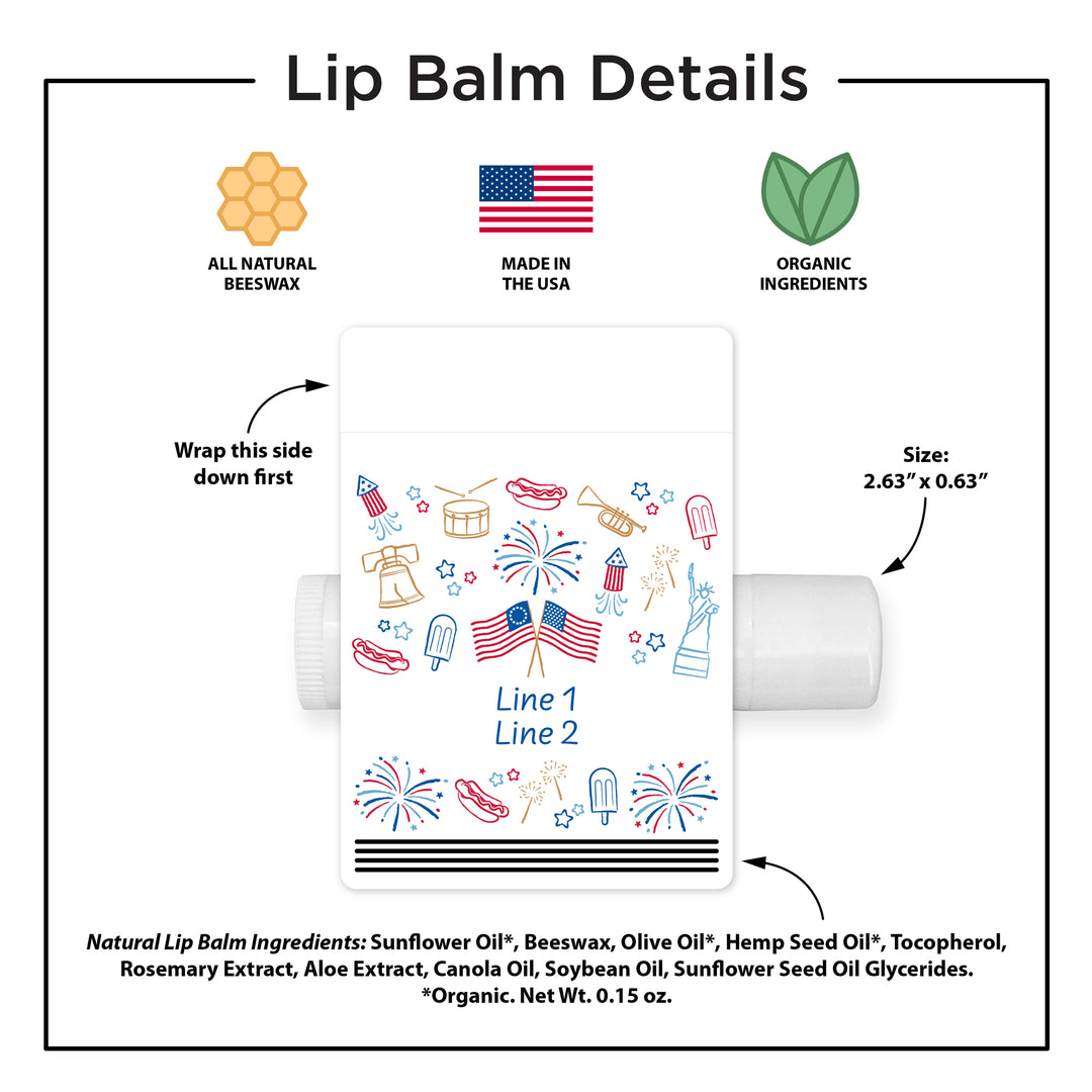 Patriotic Lip Balm Favors, Hand Drawn 4th of July Doodles, Lip Balm