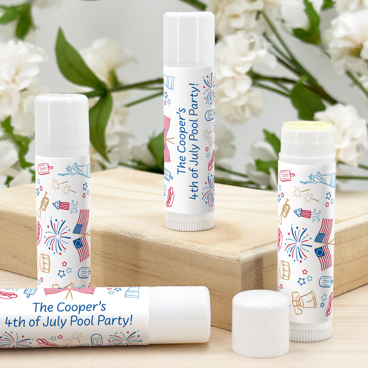 Patriotic Lip Balm Favors, Hand Drawn 4th of July Doodles, Lip Balm