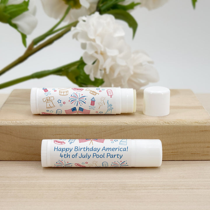 Patriotic Lip Balm Favors, Hand Drawn 4th of July Doodles, Lip Balm