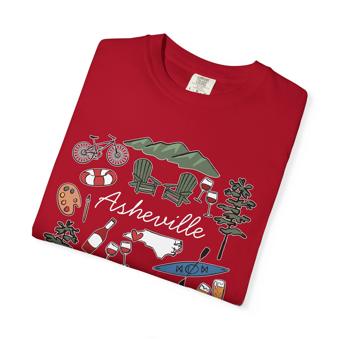 Asheville Bachelorette T-Shirt, Colorful Asheville Doodles, Unisex Comfort Colors® T-Shirt