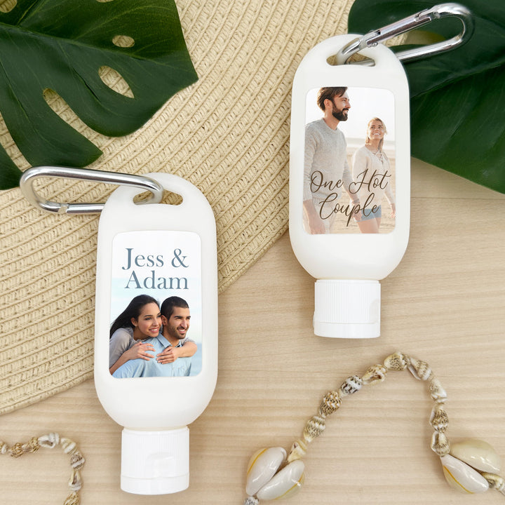 Custom Sunscreen with Carabiner, Wedding Sunscreen Favors, Custom Baby Shower Sunscreen, Personalized Birthday Party Sunscreen, Custom Party Favors (SPF 30)