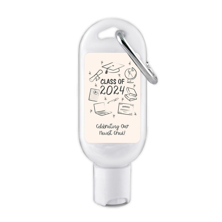 Graduation Favor Sunscreen with Carabiner, Hand Drawn Grad Icon Pattern Sketch