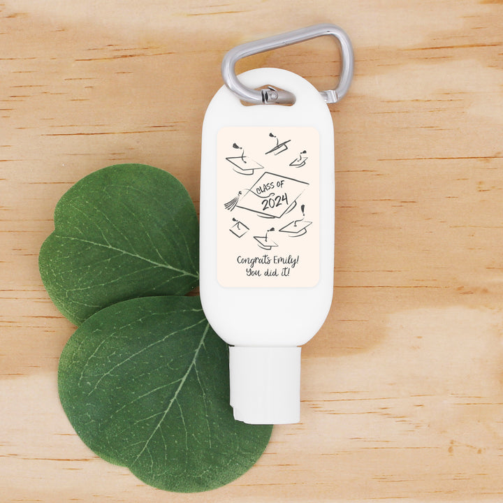 Graduation Favor Sunscreen with Carabiner, Hand Drawn Cap Mortarboard Sketch