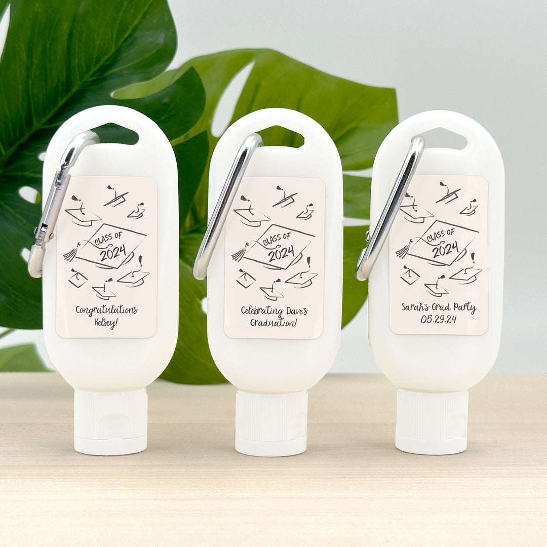 Graduation Favor Sunscreen with Carabiner, Hand Drawn Cap Mortarboard Sketch