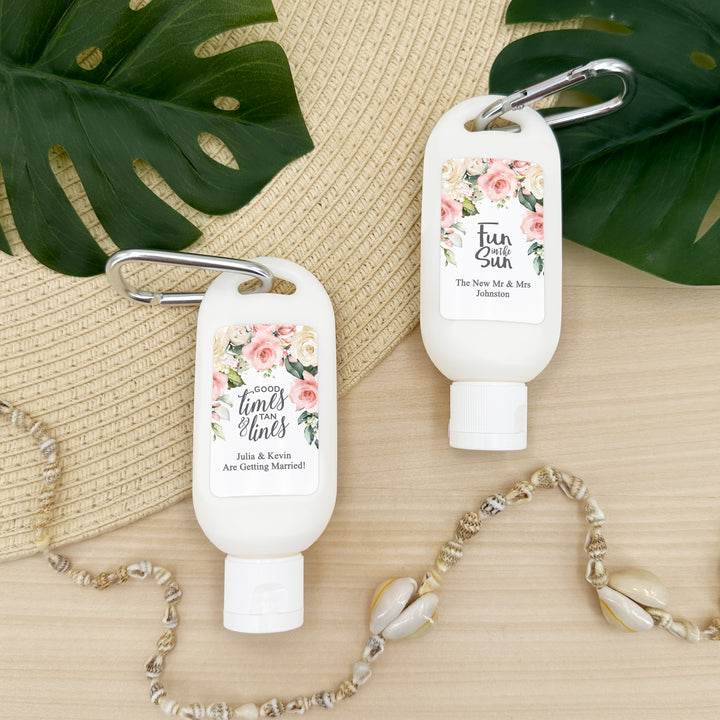 Wedding Favor Sunscreen, Garden Wedding, Pink Rose Favor, Sunscreen Favors with Carabiner, Bridal Shower Favors, Bachelorette