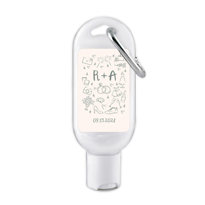 Wedding Favor Sunscreen with Carabiner, Hand Drawn Wedding Icon Pattern Sketch