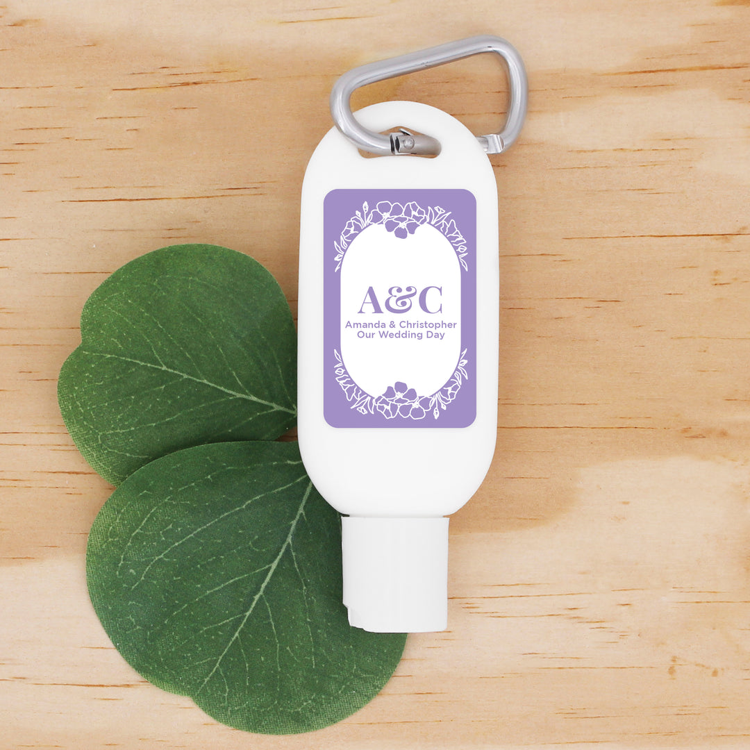 Wedding Favor Sunscreen with Carabiner, Floral Line Drawing