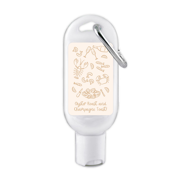 Wedding Favor Sunscreen with Carabiner, Coastal Party, Oyster Roast, Hand Drawn Seafood Pattern Sketch